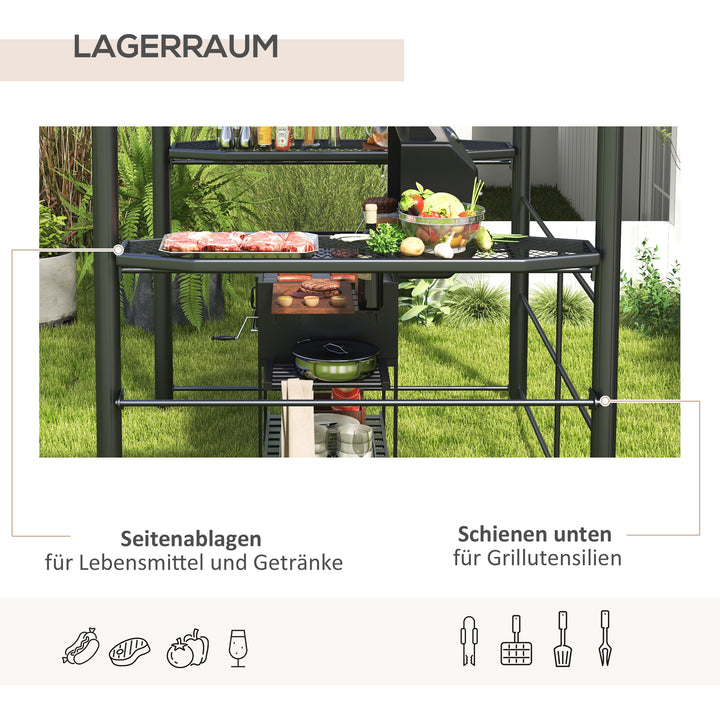 Grillpavillon med grilltag, vejrbestandig, 240 cm x 150 cm x 230 cm, gulbrun + mørkebrun