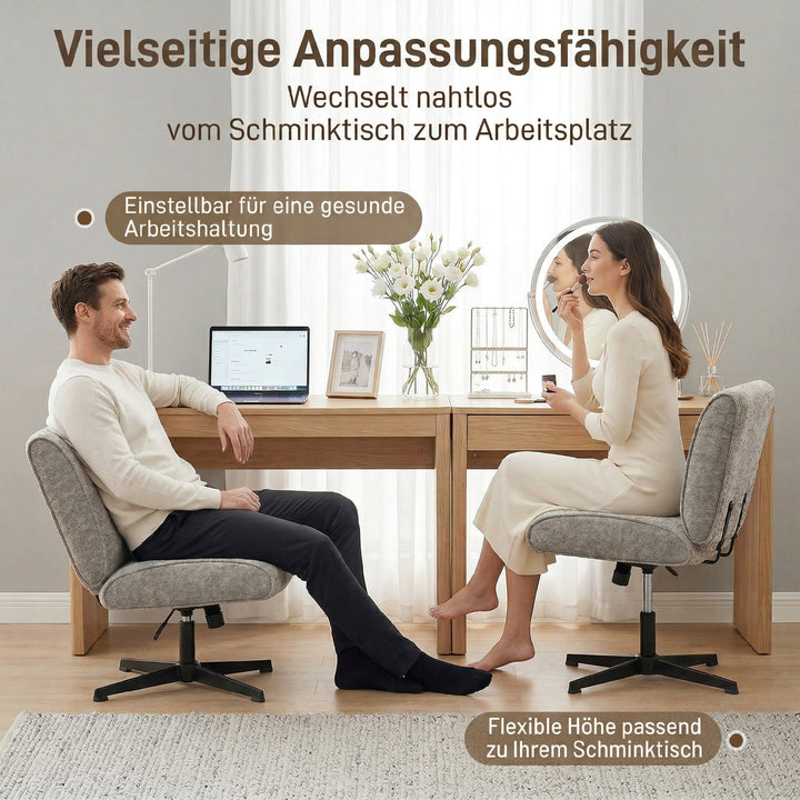Drejelig accentstol, fløjlsbetrukket loungestol med højdejustering til stue, kontor, grå