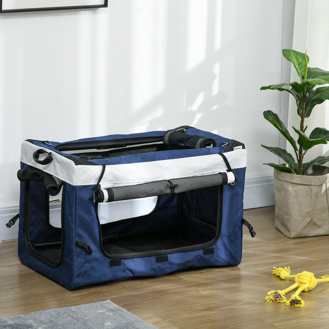Hundevogn, kæledyrsvogn, kæledyrstransportør op til 10 kg, foldbar, justerbare bærestropper, aftagelig kurv, 81 x 58 x 97,5 cm, sort + blå + hvid