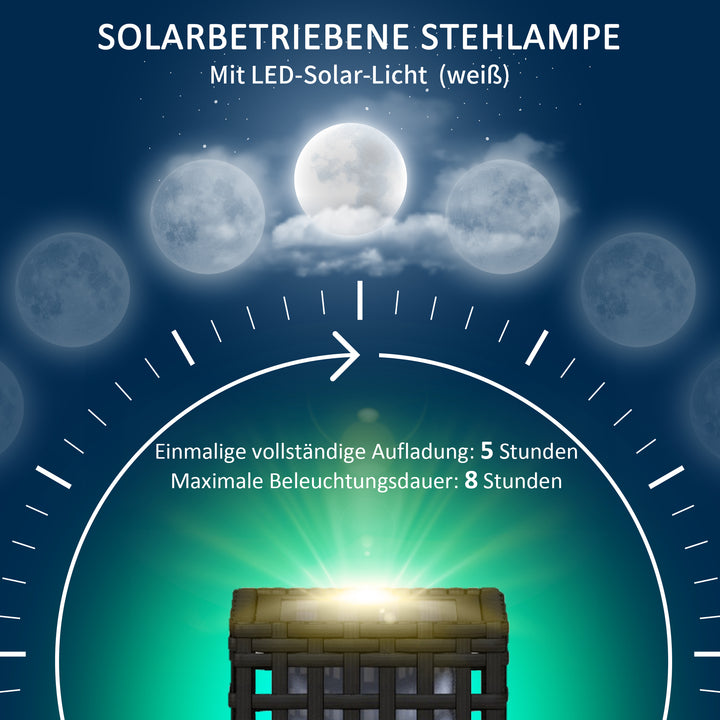 Udendørslampe med solpanel, automatisk tænding, 8 timers driftstid, rottinglook, stål, 15,5 x 15,5 x 46 cm, sort