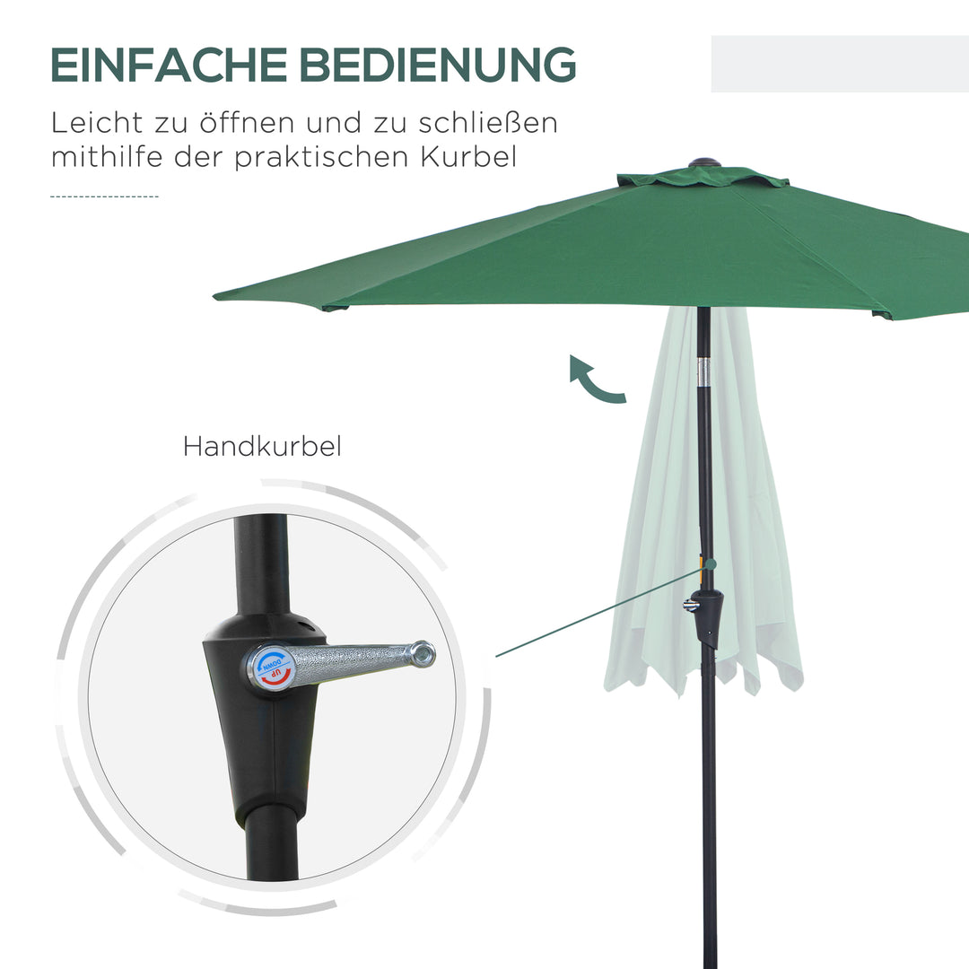 Sammenklappelig parasol, haveparasol, markedsparasol med håndsving, aluminium, 180 cm, polyester, mørkegrøn, Ø2,6 x 2,35 m
