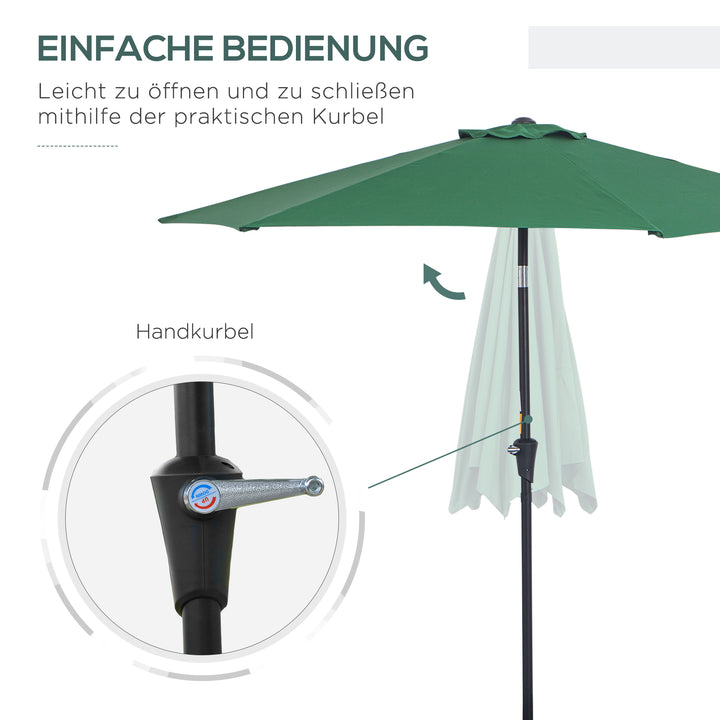 Sammenklappelig parasol, haveparasol, markedsparasol med håndsving, aluminium, 180 cm, polyester, mørkegrøn, Ø2,6 x 2,35 m