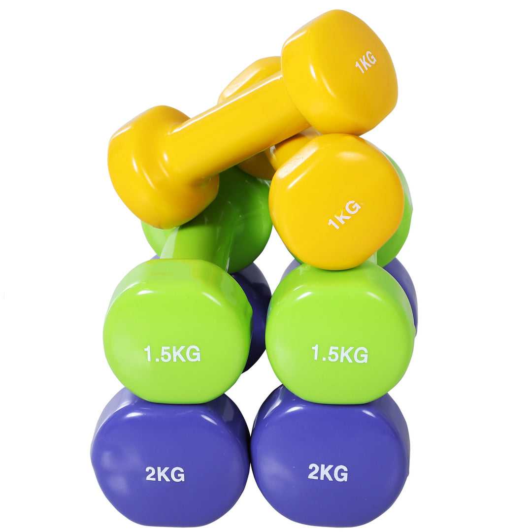 Håndvægtsæt 4 par håndvægte med kuffert 0,5 kg/1 kg/1,5 kg/2 kg jern+plastik rød gul grøn lilla