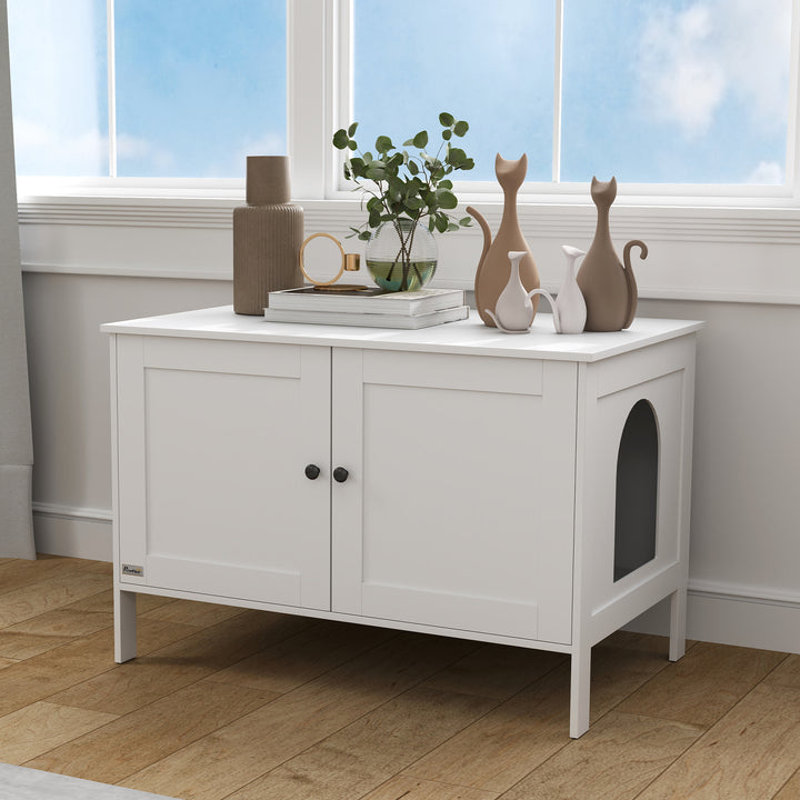 Kattebakkeskab med dørskillevæg kattebakke til store katte 80 x 51 x 54 cm hvid