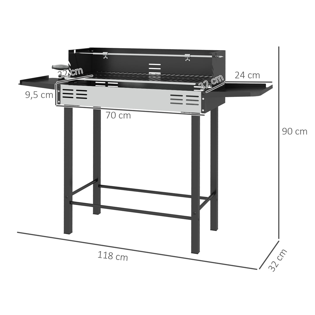 Kulgrill, justerbar grillrist, 1 rotisseriespyd, 118 x 32 x 90 cm, sort + sølv
