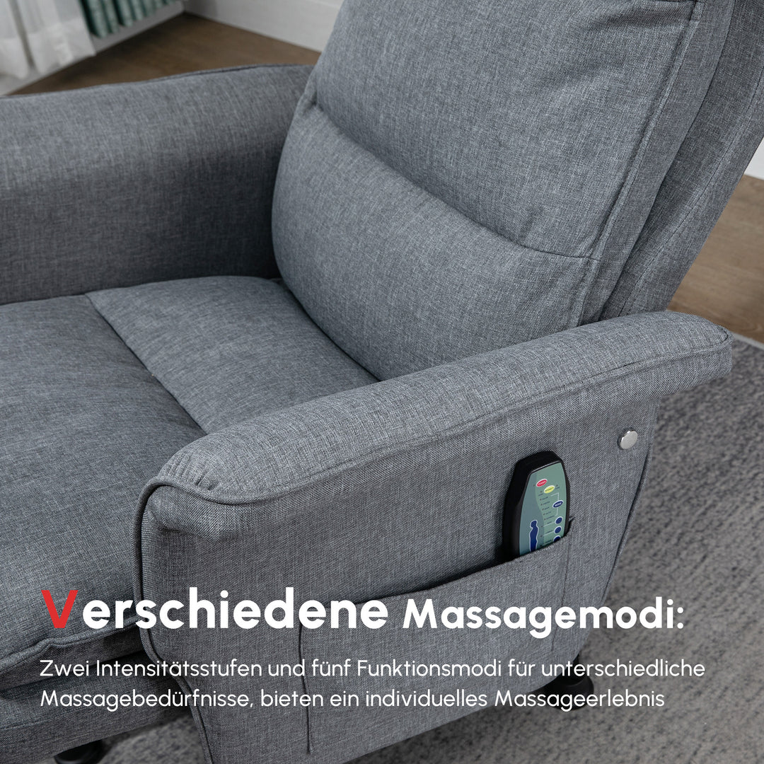 Massagekontorstol med fodstøtte, 8 vibrationshoveder, 1 fjernbetjening, 1 sidelomme, grå