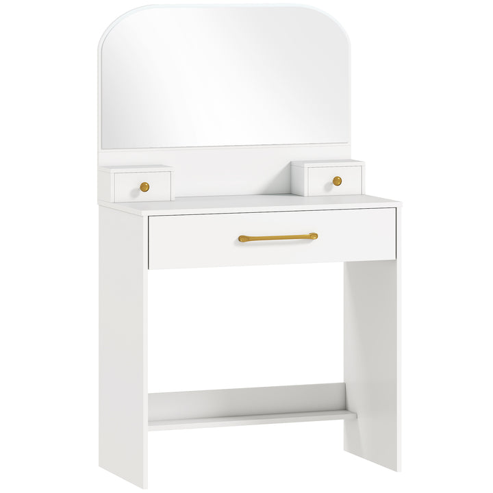 Toiletbord med spejl, kompakt toiletbord med 3 skuffer, hvid