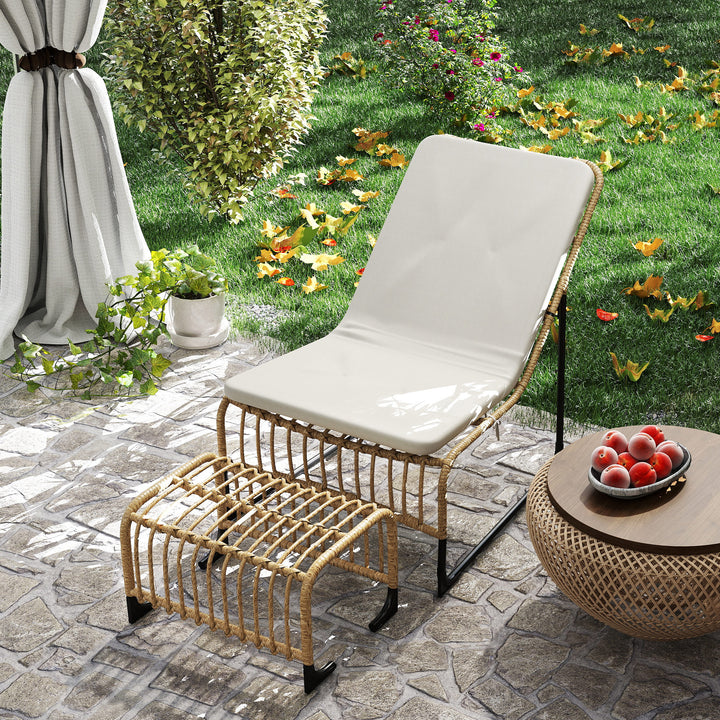 Rattan-afslapningsstol med fodskammel uv-bestandig havestol med hynderemme 65 x 93 x 80 cm naturtræ