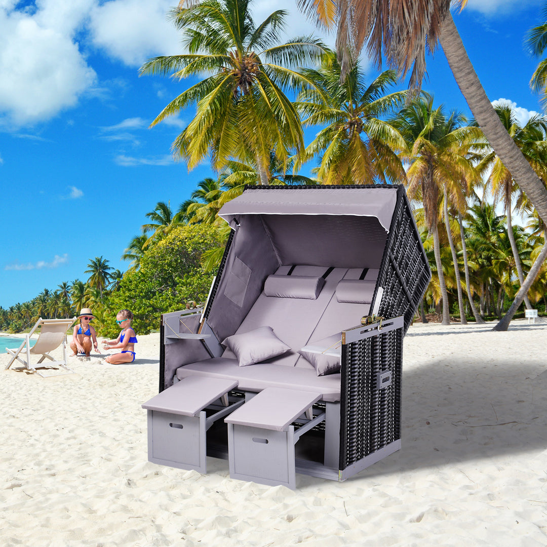 Strandstol til 2 personer med lænestol, grå, 118 x 79 x 150 cm