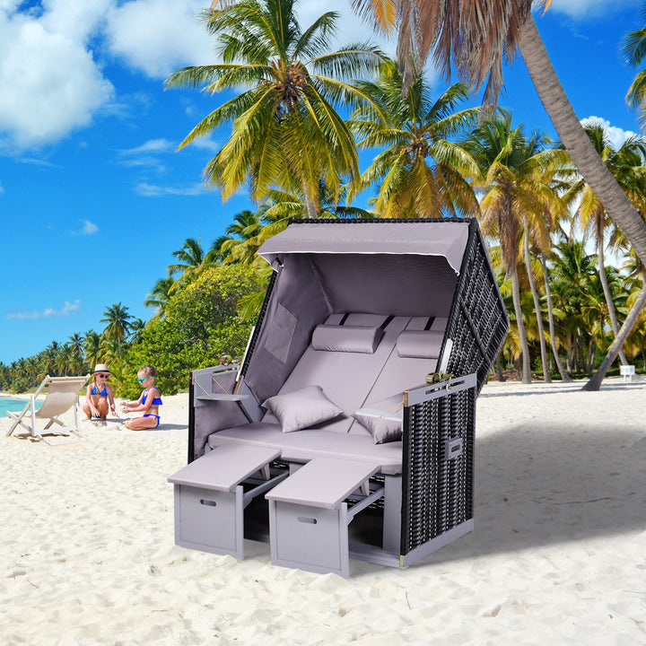 Strandstol til 2 personer med lænestol, grå, 118 x 79 x 150 cm