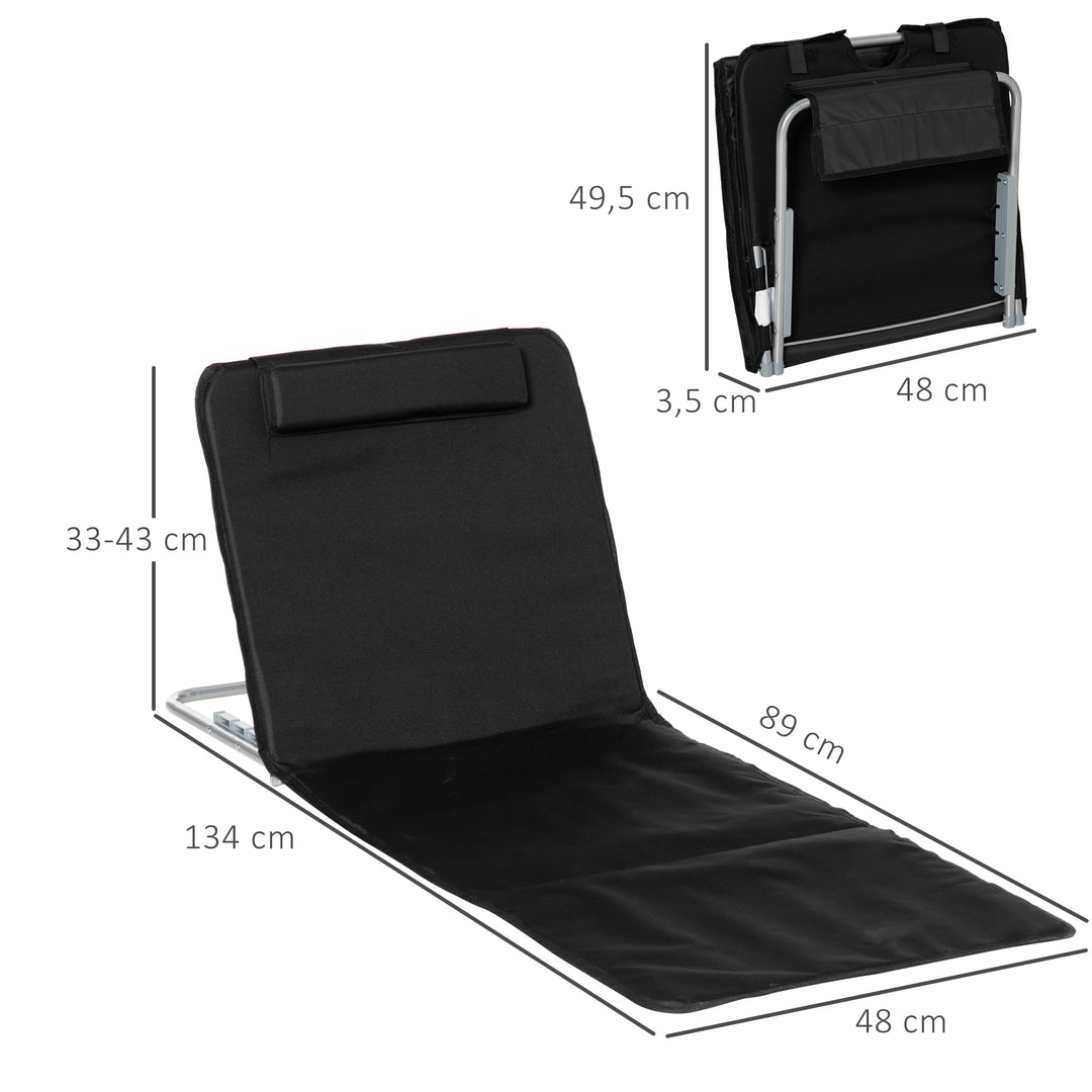 Strandstol, solseng, havestol, foldbar, justerbar ryglæn, sidelomme, 48 cm x 134 cm x 33-43 cm, sort