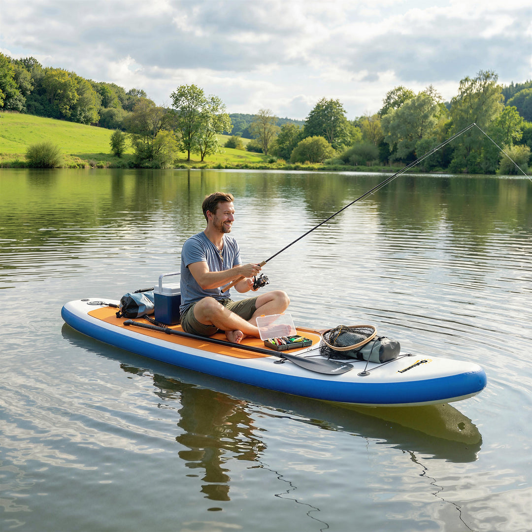 Oppusteligt Stand Up Paddleboard-sæt 305 cm SUP-board med aluminiumspadel, aftagelig finne og fodrem
