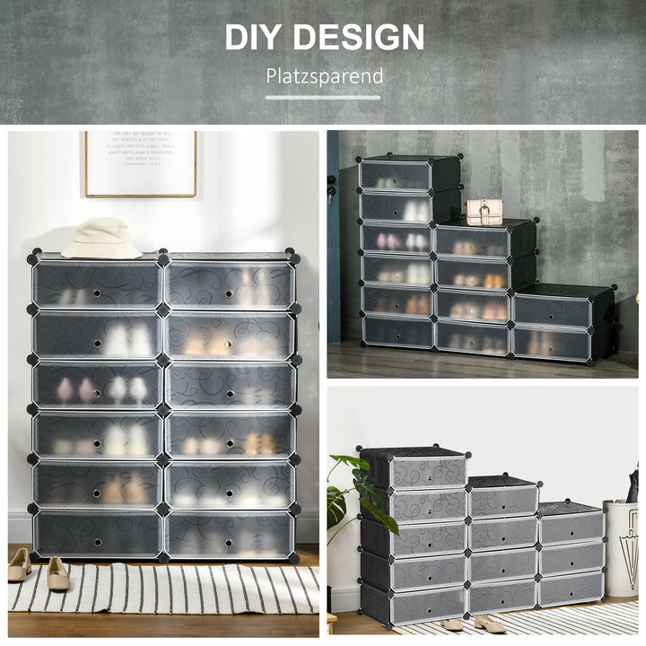 Skoreol, 12 opbevaringskasser til 24 par sko, plast, sort+hvid
