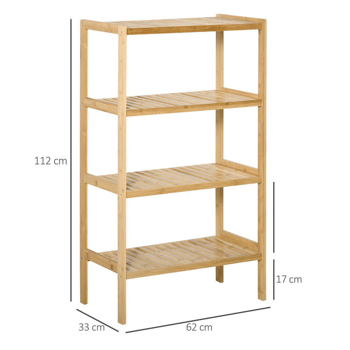 Fritstående bogreol 4-lags bambushylde kontorhylde opbevaringshylde arkivhylde, bambus, naturfarvet, 62 x 33 x 112 cm