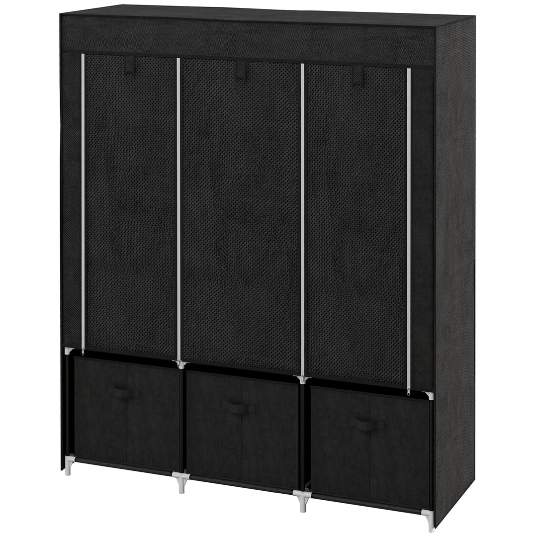 Stofgarderobe lavet af non-woven materiale, sammenklappelig garderobe, inklusive 3 skuffer, 125 cm x 43 cm x 162,5 cm, sort