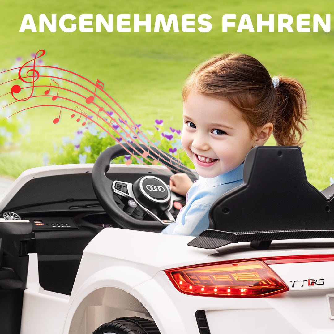 Elbil til børn, audi tt rs roadster, 3 km/t, fjernbetjening, led, usb, hvid