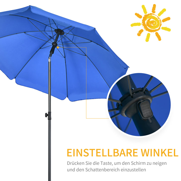 Strandparasol, parasol, med ventilationsåbninger, justerbar hældning, uv50+ ø1,80, blå