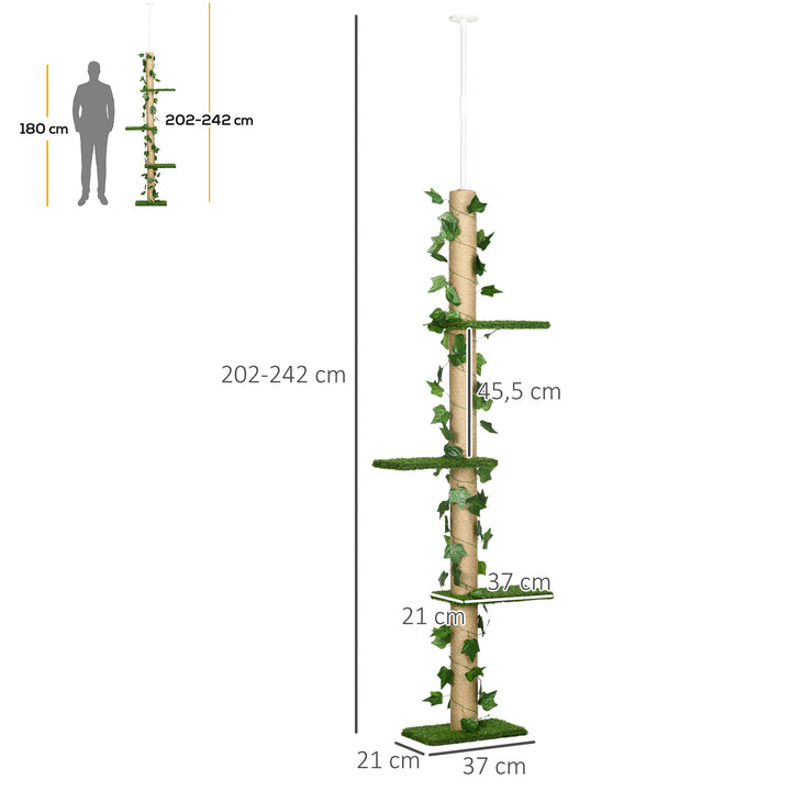 Kradsetræ, højdejusterbart 202-242 cm, skridsikkert, jute rebstolper, spånplade, grøn/gul