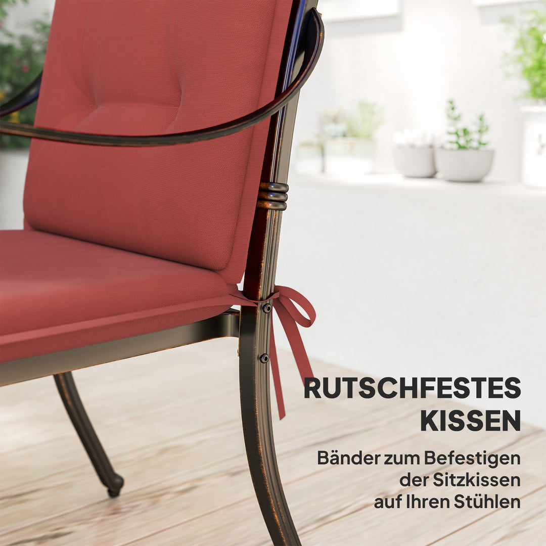 Sæt med 4 siddehynder 108 x 50 x 5 cm stolehynder med bånd, udendørs siddehynde vinrød