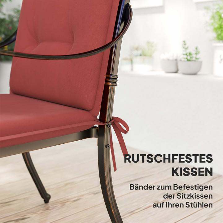 Sæt med 4 siddehynder 108 x 50 x 5 cm stolehynder med bånd, udendørs siddehynde vinrød