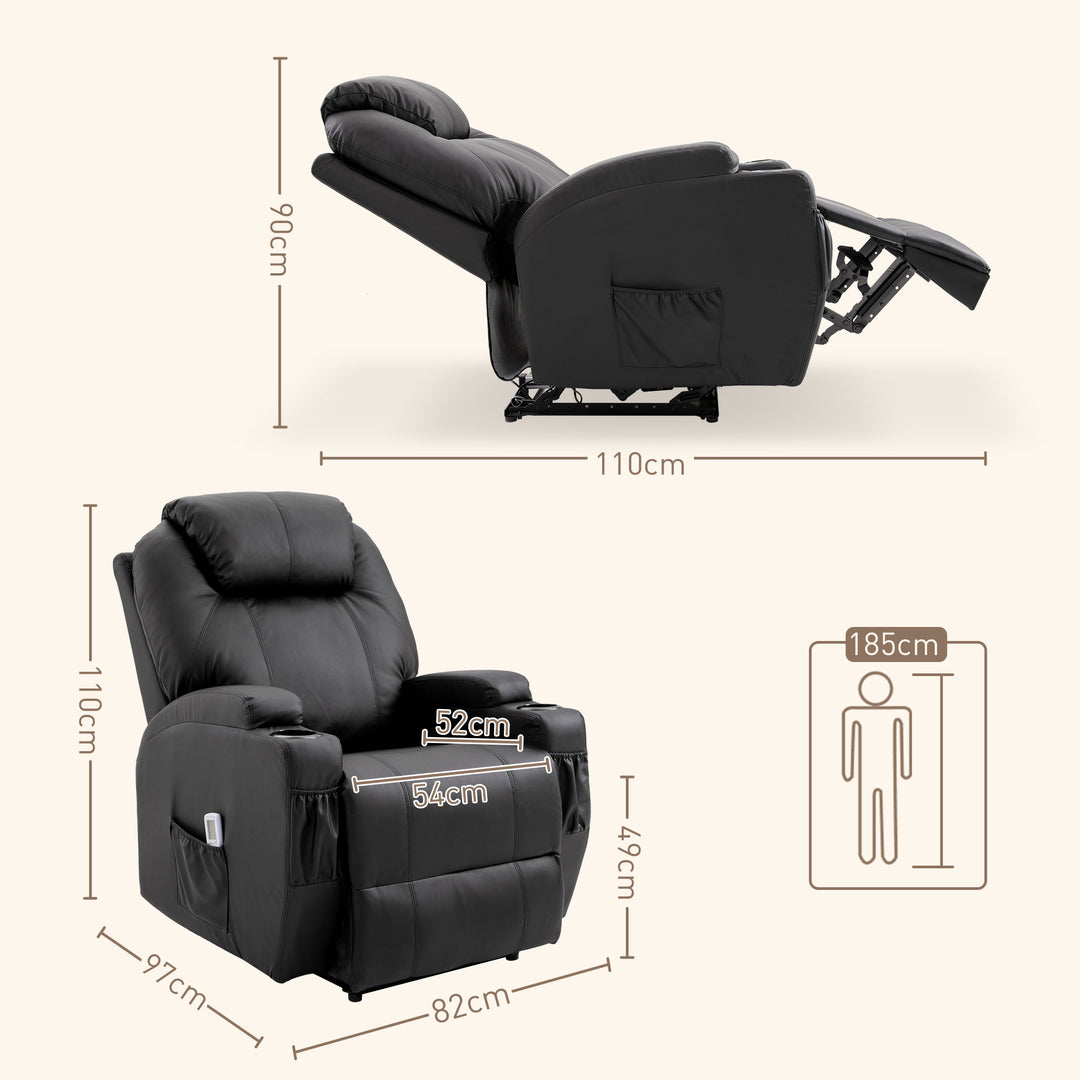 Massagestol elektrisk afslappende stool tv stool massagefunktion lænefunktion tv stool med 2 sidelommer og kopholder kunstlæder sort 82 x 97 x 110 cm