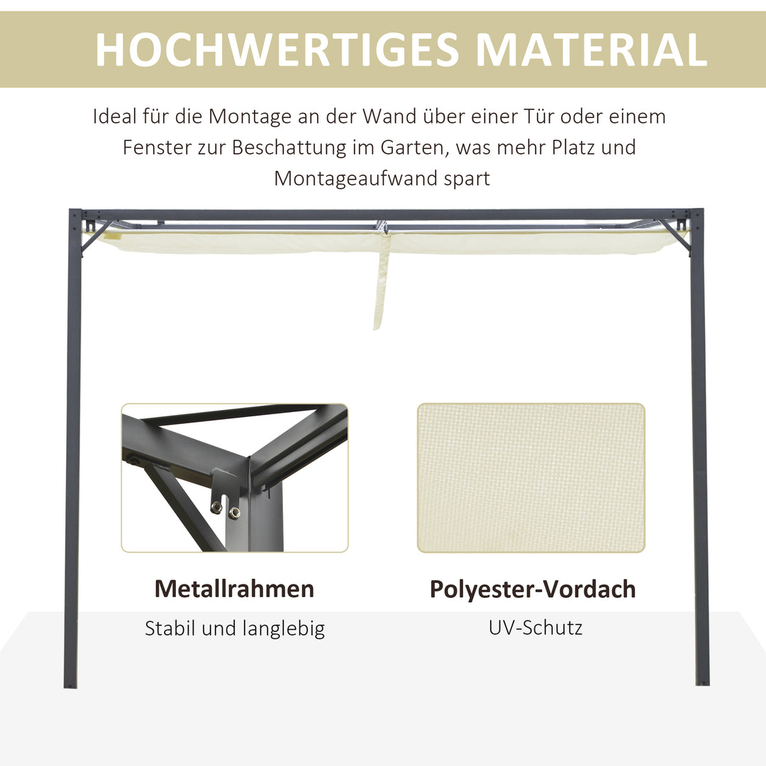 Pergola pavillon 3 x 3 m havepavillon grillpavillon med stoftag terrassetag vejrbestandig vægmonteret metal polyester cremehvid