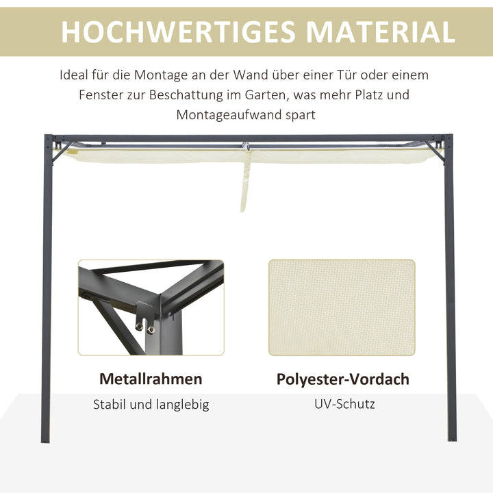 Pergola pavillon 3 x 3 m havepavillon grillpavillon med stoftag terrassetag vejrbestandig vægmonteret metal polyester cremehvid
