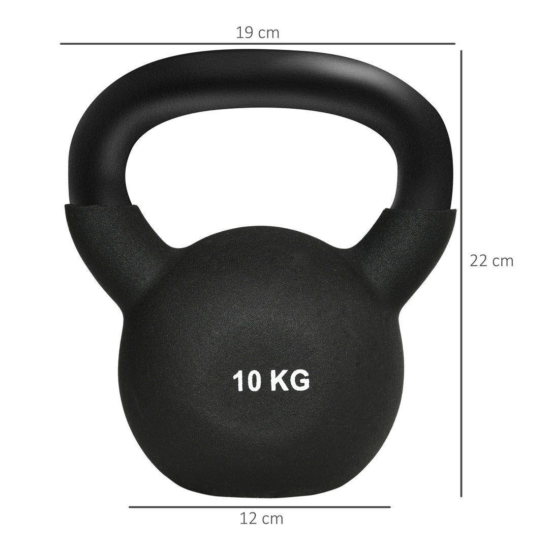 Kettlebell, 10 kg, med plastbelægning, stål, sort, 19 x 12 x 22 cm