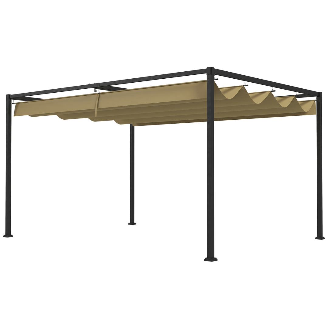 Pergola, robust solsejl til have, altan, terrasse, lavet af metal og plastik, UV- og vandafvisende, khaki