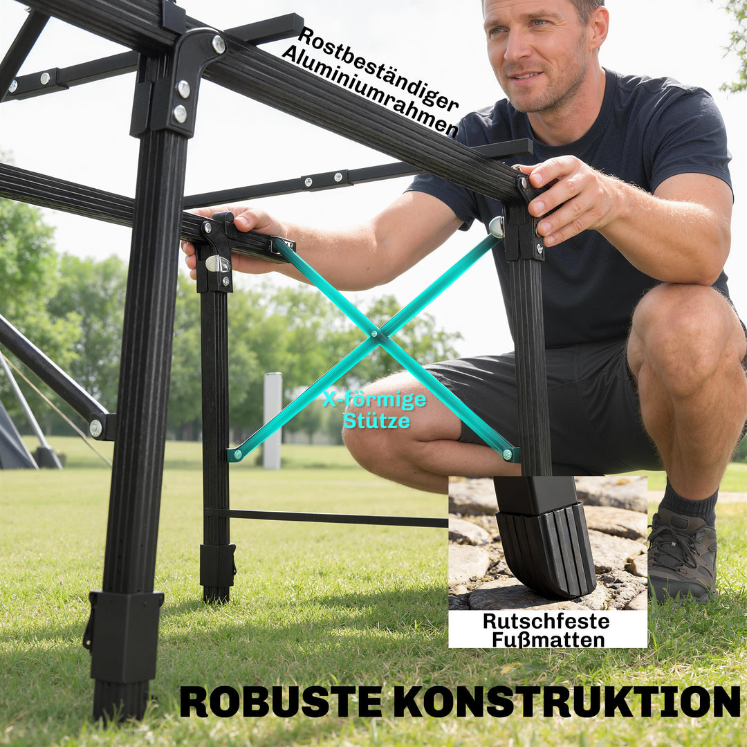 Campingbord med opbevaringskurv, højdejusterbar, foldbar, aluminium, sort