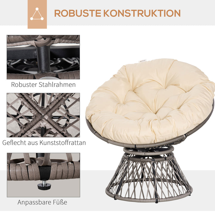 Papasan stol, kurvestol, sædehynde, syntetisk rattan, drejelig, metalstel, 87 x 97 x 86 cm, beige