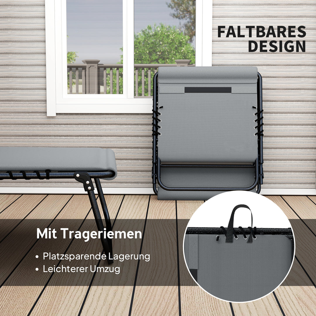 Sæt med 2 foldbare liggestole, havestole med nakkestøtte, 5-positions højdejusterbart ryglæn, sidelomme, mørkegrå