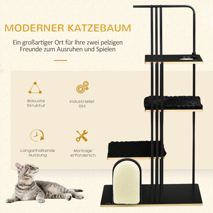 Kradsetræ, industridesign, 3 platforme, 2 puder, kradsevæg, stålramme, sort, 85 x 48 x 170 cm