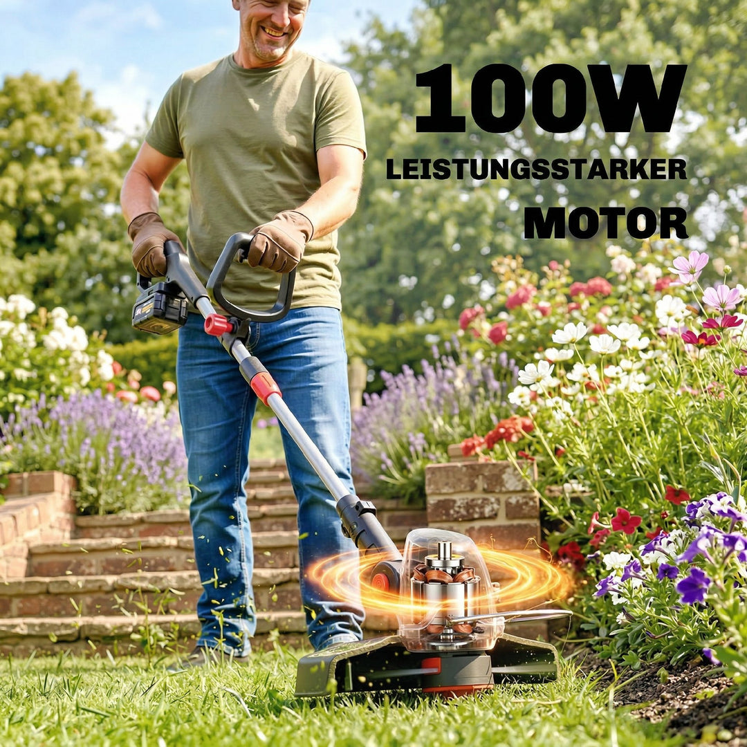 Batteridrevet plænetrimmer/buskrydder med 30 cm klippebredde