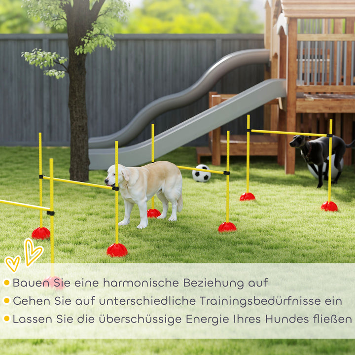 4-delt agilitysæt til hunde med 4 forhindringer og bæretaske til springtræning, gul