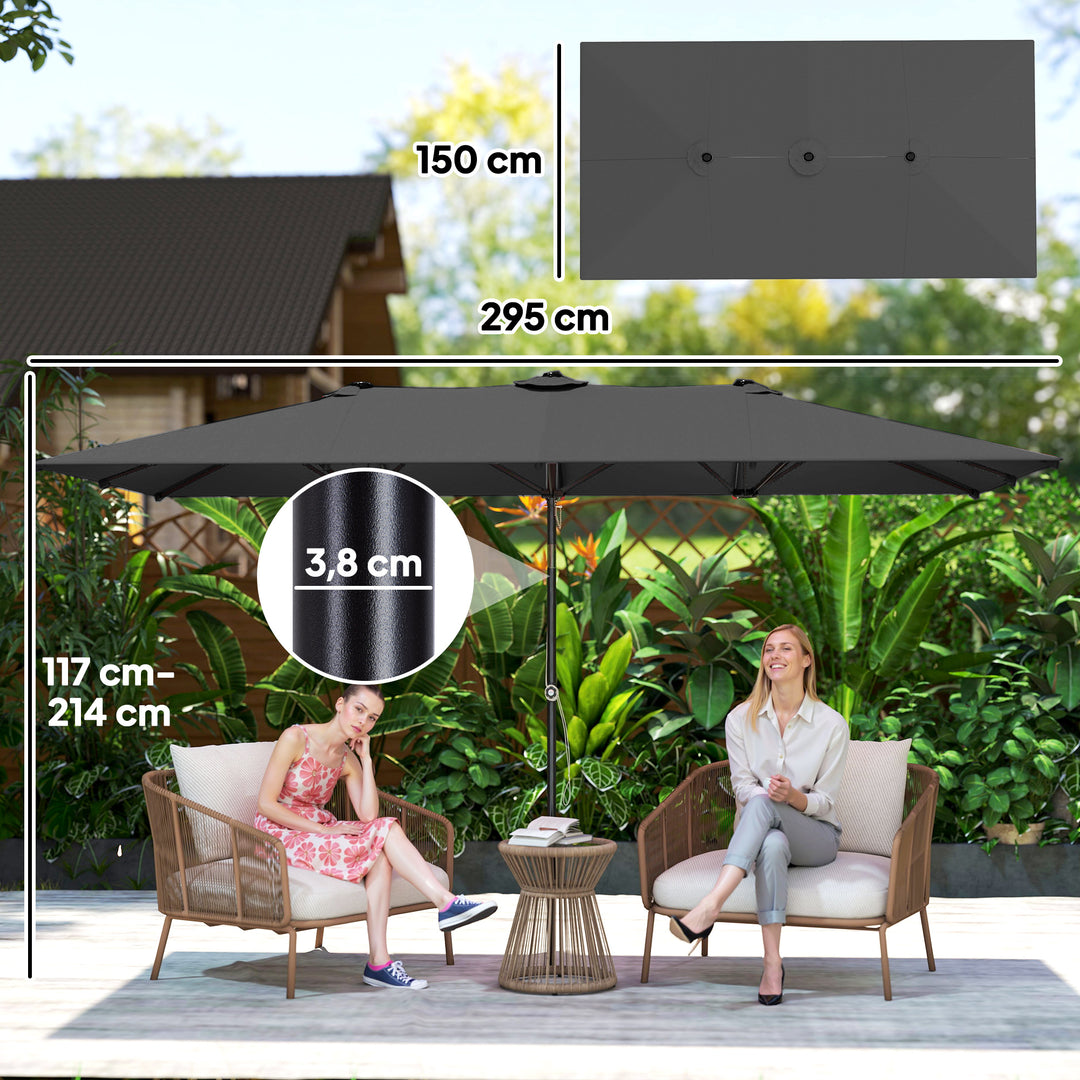 Stor parasol, højdejusterbar, vipbar, 150x295x170-214 cm, grå