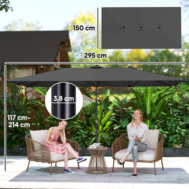 Stor parasol, højdejusterbar, vipbar, 150x295x170-214 cm, grå