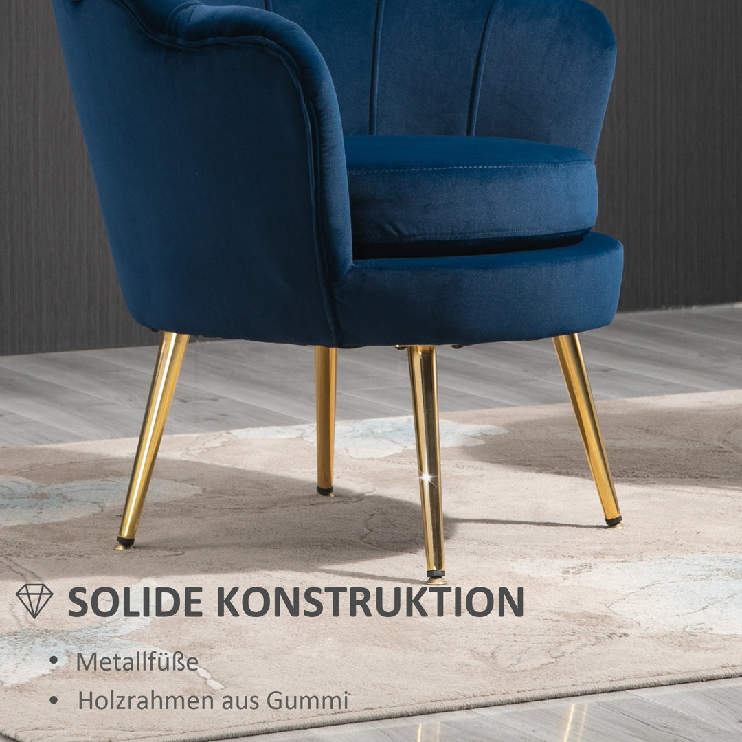Lounge chair, vintage velour lænestol, metalstel, 76 x 67 x 74 cm, blå
