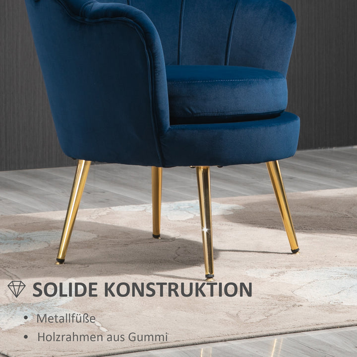Lounge chair, vintage velour lænestol, metalstel, 76 x 67 x 74 cm, blå