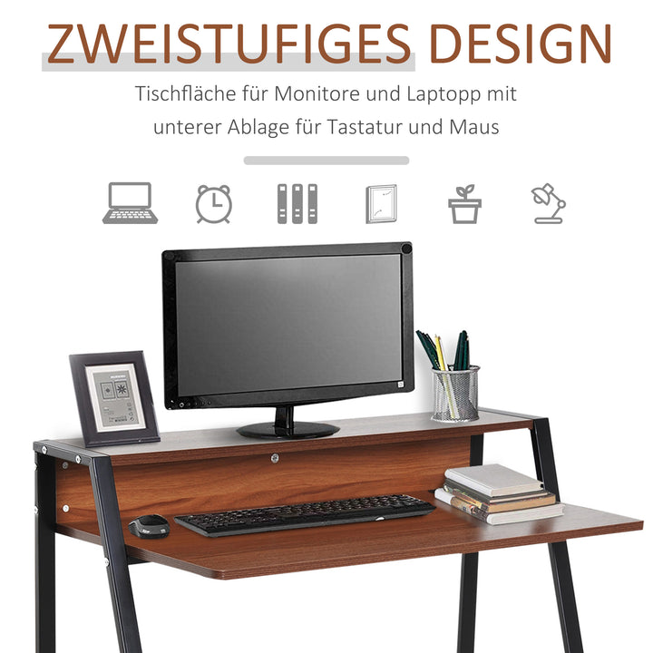 Skrivebord, computerbord med opbevaring og kabelhåndtering, moderne skrivebord med metalramme til studie, soveværelse, hjemmekontor, 84 x 45 x 85 cm, valnød + sort