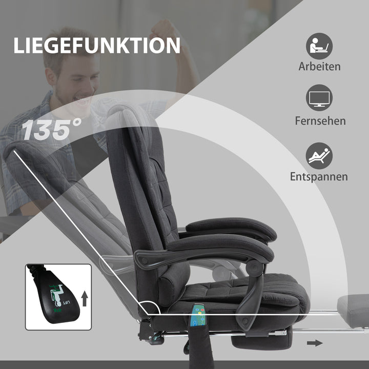 Kontorstol med massagefunktion, ergonomisk skrivebordsstol med lænefunktion og varmefunktion, højdejusterbar, sort