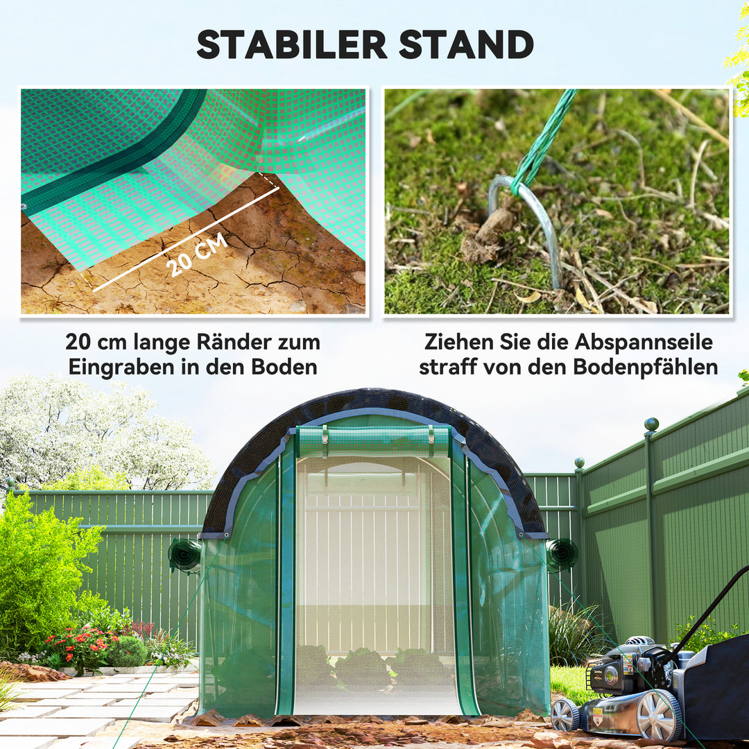 3 x 2 x 2 m polytunnel drivhus med solnet, rullelige sidevægge, plastikdæksel, stålramme, grøn