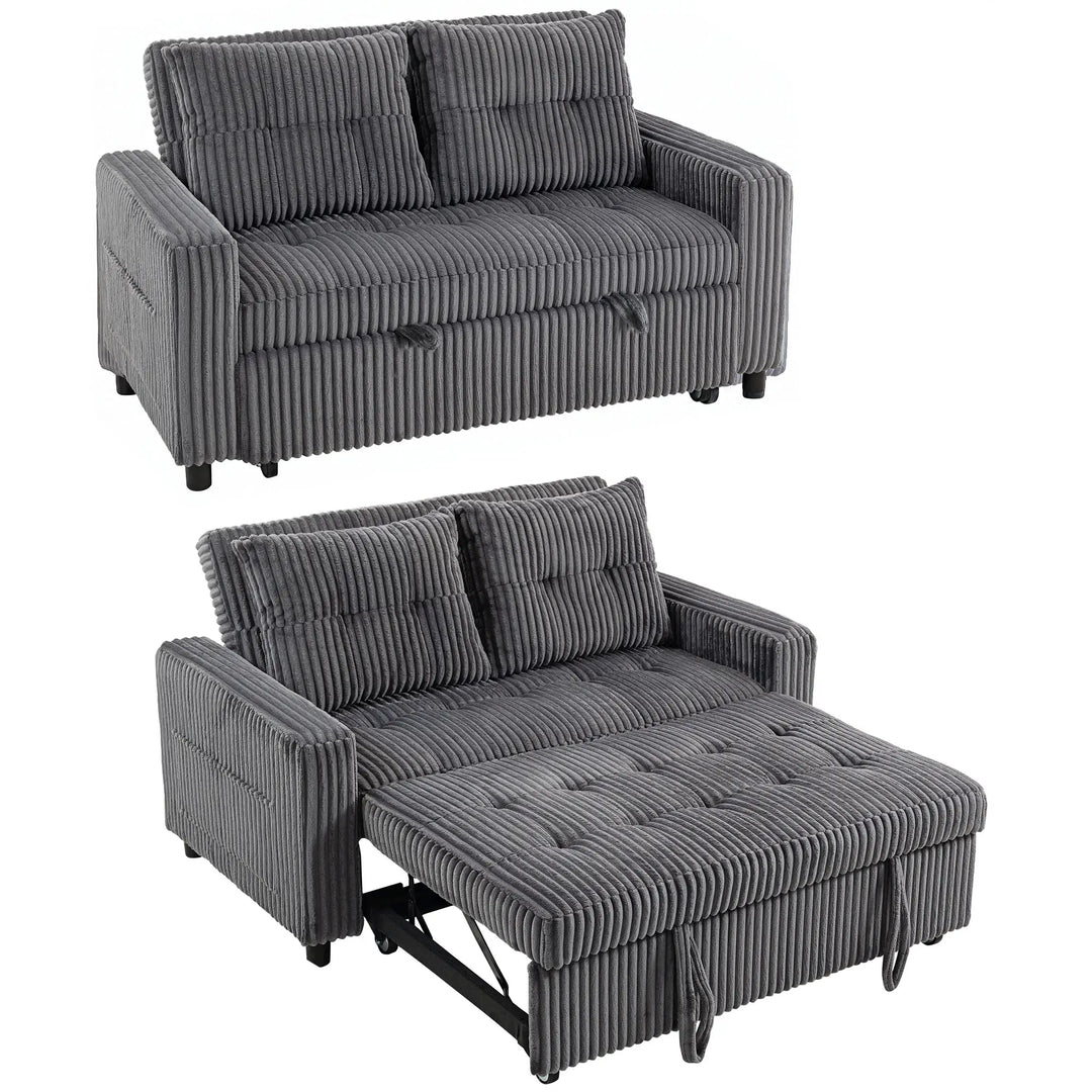 2-personers sovesofa i fløjl, omdannes nemt til seng, inkl. 2 puder og sidelommer, 157 x 190 cm, mørkegrå