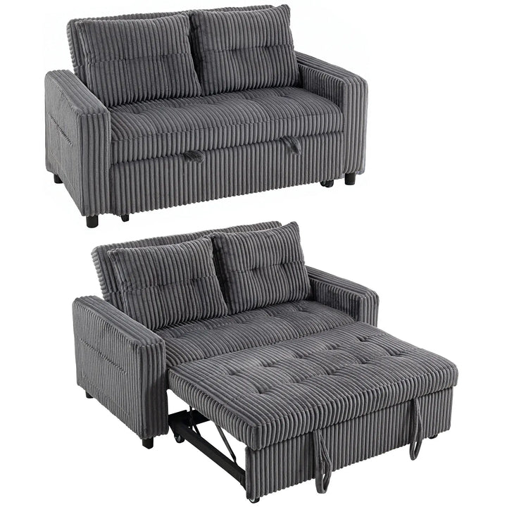 2-personers sovesofa i fløjl, omdannes nemt til seng, inkl. 2 puder og sidelommer, 157 x 190 cm, mørkegrå