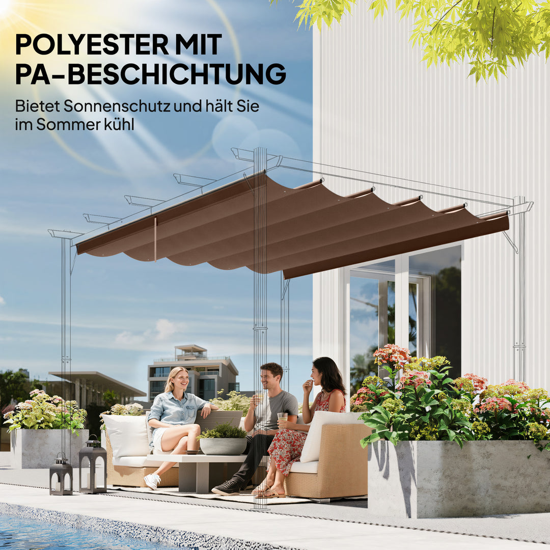 Udskiftningstag til 3 x 3 m pergola, udtrækkeligt, med drænhuller til regnvand, vejrbestandigt, polyester, 250 x 255 cm Kaffe