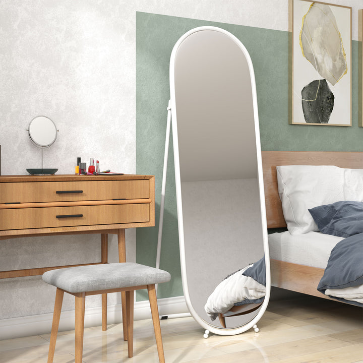 Helfigursspejl, oval form, fritstående, metalramme, 40x160cm, hvid