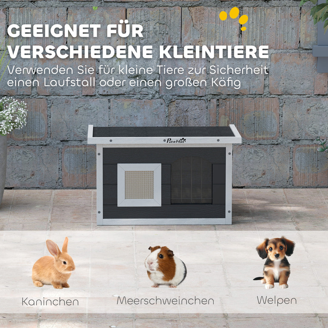 Kattehus, tilflugtssted for katte og kaniner, træhus med kradsemåtte, dørklap, 61 x 45 x 36,5 cm, grå