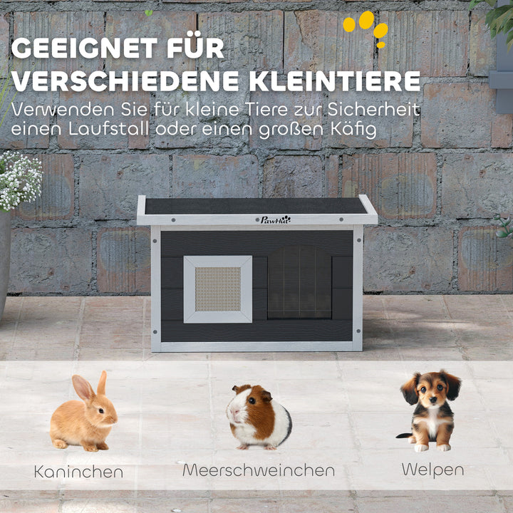 Kattehus, tilflugtssted for katte og kaniner, træhus med kradsemåtte, dørklap, 61 x 45 x 36,5 cm, grå