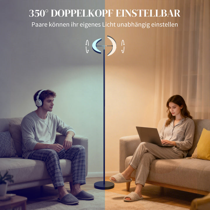 RGB-gulvlampe, dæmpbar lampe med flerfarvede lysmuligheder, drejelig, sort