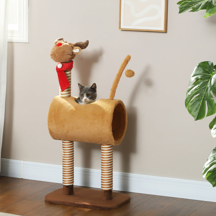 Kradsetræ 98 cm kattetårn i hjortedesign, med hule, legebold, jutestammer brune